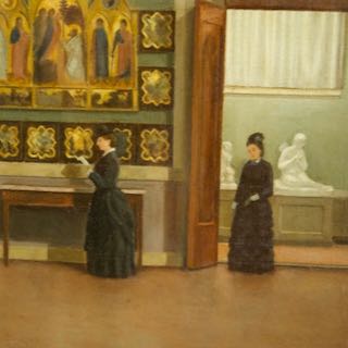 Detail of a painting by Borrani showing women in the Academy in Florence